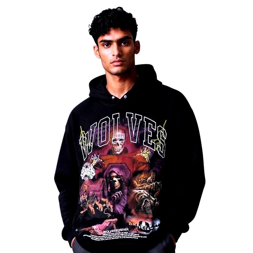 Darc Sport Wolves Club Mori Awaits Vintage Pierce Hoodie Black Large DSFH014-295
